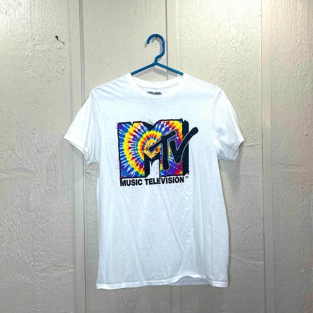 Men’s Medium MTV Tie Dye Logo White T-Shirt